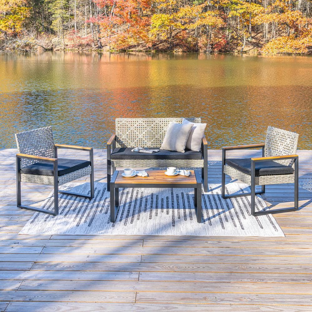 Wilder Black and Natural Faux Wicker 4-Piece Patio Set