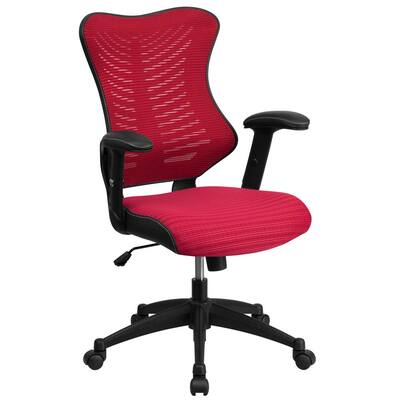 High Back Burgundy Designer Mesh Executive Swivel Office Chair with Mesh Padded Seat