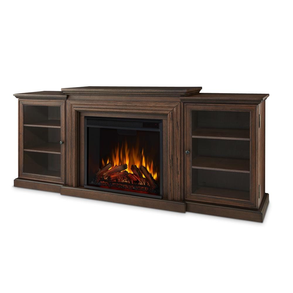 Chestnut Oak 72" TV Stand with Electric Fireplace and Glass Cabinets