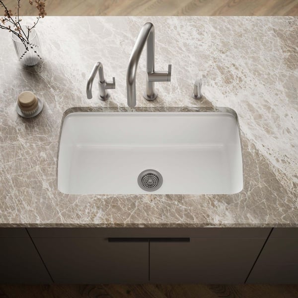 Cape Dory Undermount Cast Iron 33 in. 5-Hole Single Bowl Kitchen Sink in White