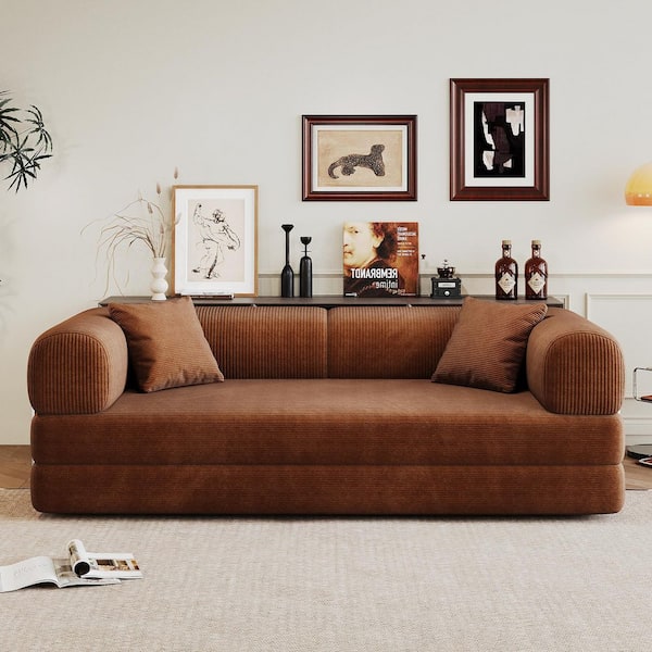 26.1 in. W x 78.8 in. D Track Arm 1-Piece Corduroy with Pillow Back Support, Boneless Modular Sectional Sofa in Brown