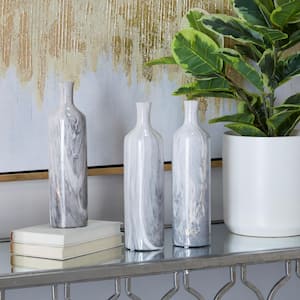 3 in., 12 in. Gray Faux Marble Ceramic Decorative Vase (Set of 3)