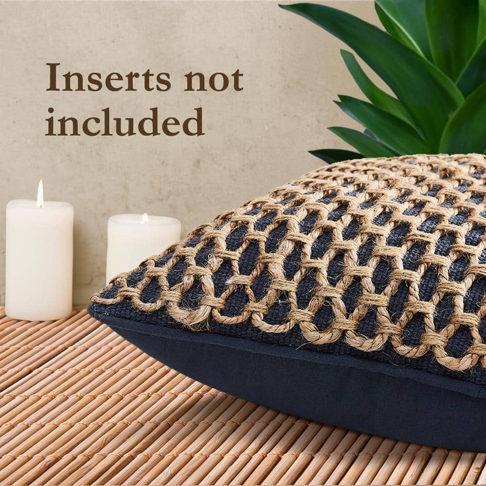 Indigo and Jute 20" Cotton Euro Pillow Covers Set
