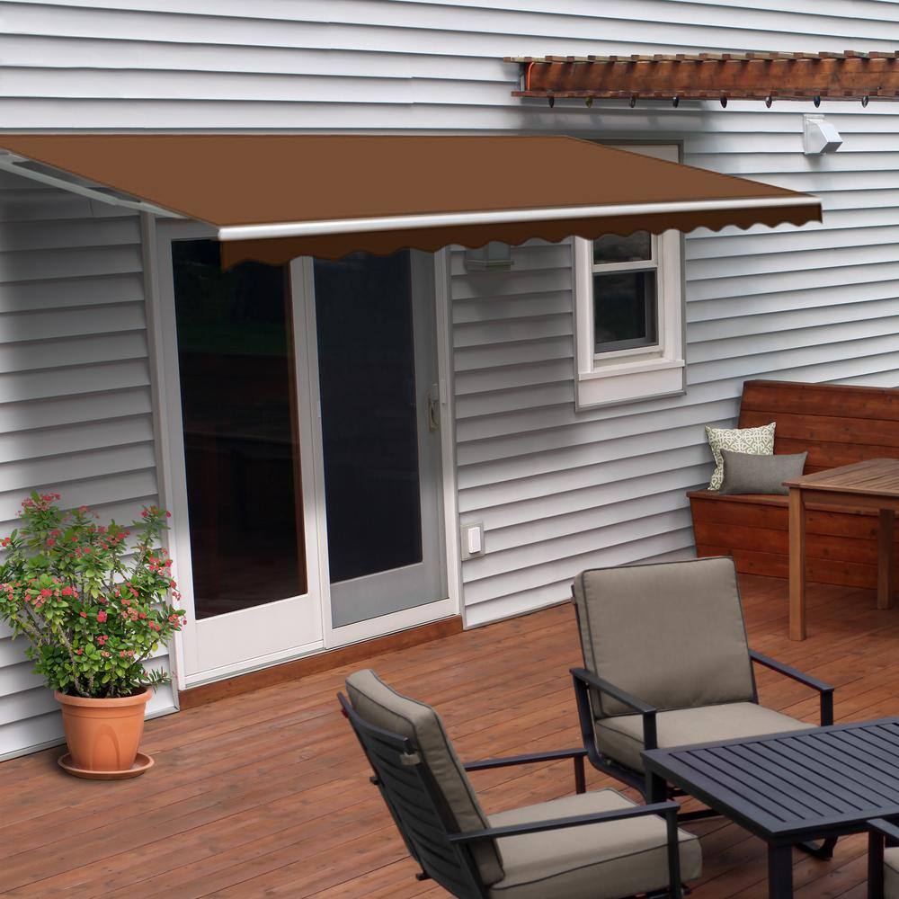 Aleko 10 Ft Manual Patio Retractable Awning 96 In Projection In Brown Aw10x8brown36 Hd The Home Depot