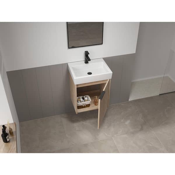 19 in. W x 14-15/16 in. D x 22-13/16 in. H Bath Vanity in Imitative Oak with White Ceramic Top