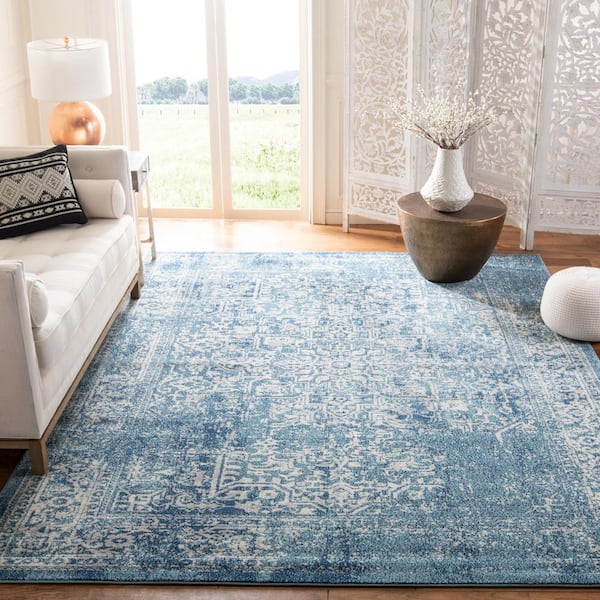 Evoke Blue/Ivory 8 ft. x 10 ft. Distressed Border Medallion Area Rug