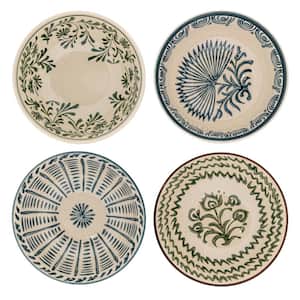 12 fl. oz. Beige Round Stoneware Bowls with 4-Various Pattern Prints (Set of 12)
