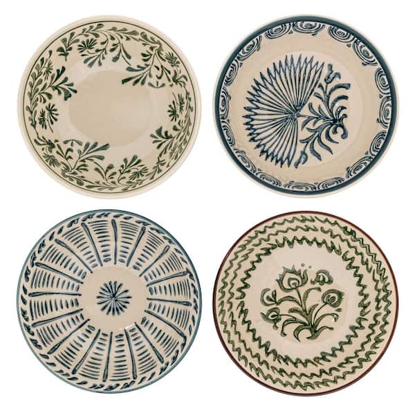 Storied Home 12 fl. oz. Beige Round Stoneware Bowls with 4-Various Pattern Prints (Set of 12)