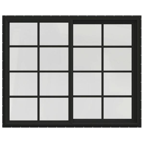 JELD-WEN 60 in. x 48 in. V-4500 Series Bronze Exterior/White Interior FiniShield Vinyl Left-Handed Sliding Window w/Colonial Grid