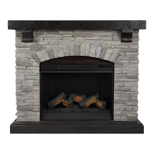 Pembroke 50 in. W Freestanding Faux Stone Infrared Wall Mantel Electric Fireplace in Gray