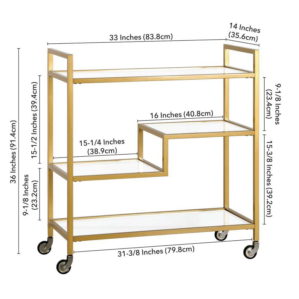Gold Rectangular Bar Cart with Glass Shelves