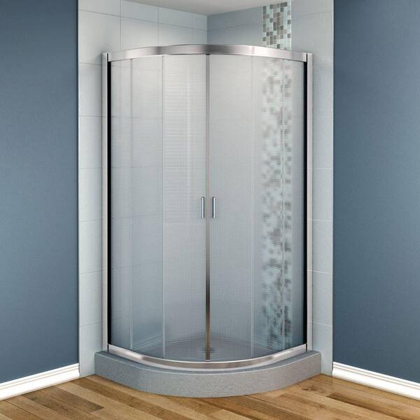 MAAX Intuition 36 in. x 36 in. x 70 in. Neo-Round Frameless Corner Shower Door Mistelite Glass in Chrome Finish-DISCONTINUED