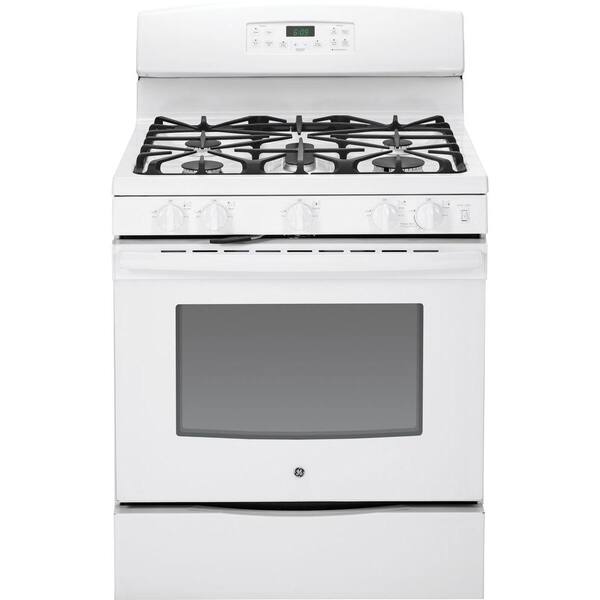 GE 5.0 cu. ft. Gas Range with Self-Cleaning Convection Oven in White