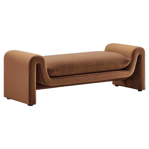 MODWAY Waverly in Brown 60 in. Bedroom Bench Performance Velvet