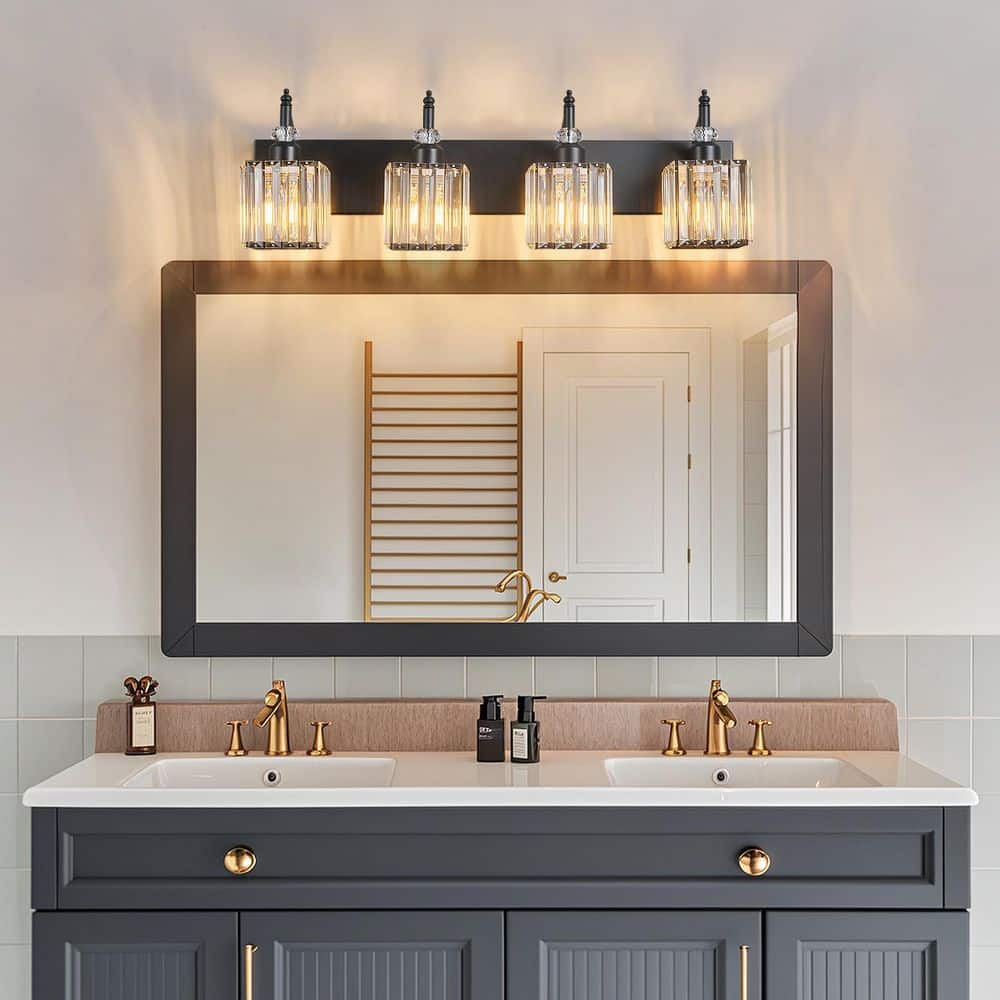 ZHLWIN Home Lighting 28.34 in. 4-Light SandBlack Crystal Bathroom