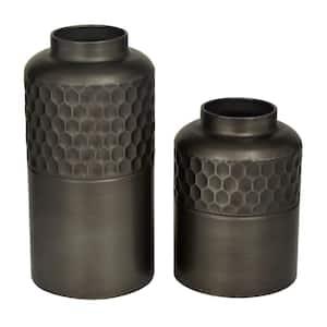 12 in., 8 in. Brown Metal Decorative Vase (Set of 2)