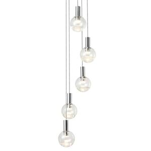 Sienna 5-Light Integrated LED Hanging Pendant Light Chandelier Polished Chrome, Globe Shades for Kitchen Dining Room