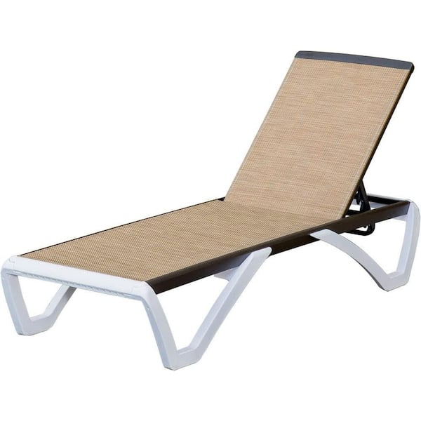 Sudzendf Metal Outdoor Patio Chaise Lounge with Adjustable Backrest in Brown