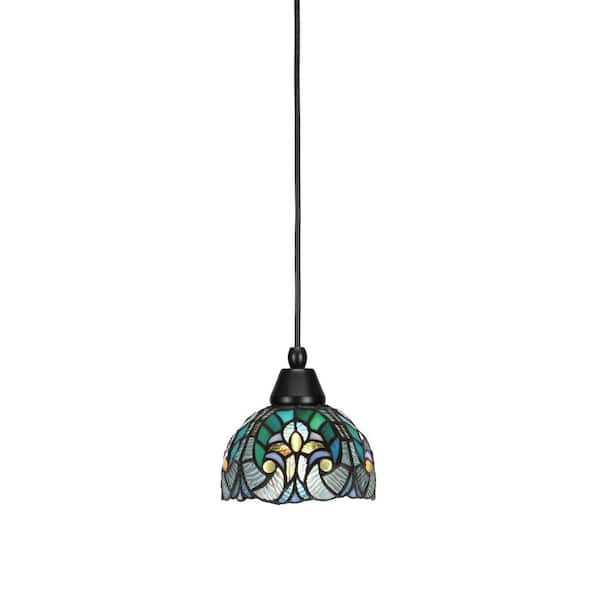 Unbranded Bryson 7 in. 1-Light Matte Black Cord Pendant Light with 7 in. Turquoise Cypress Art Glass Shade, no bulb included