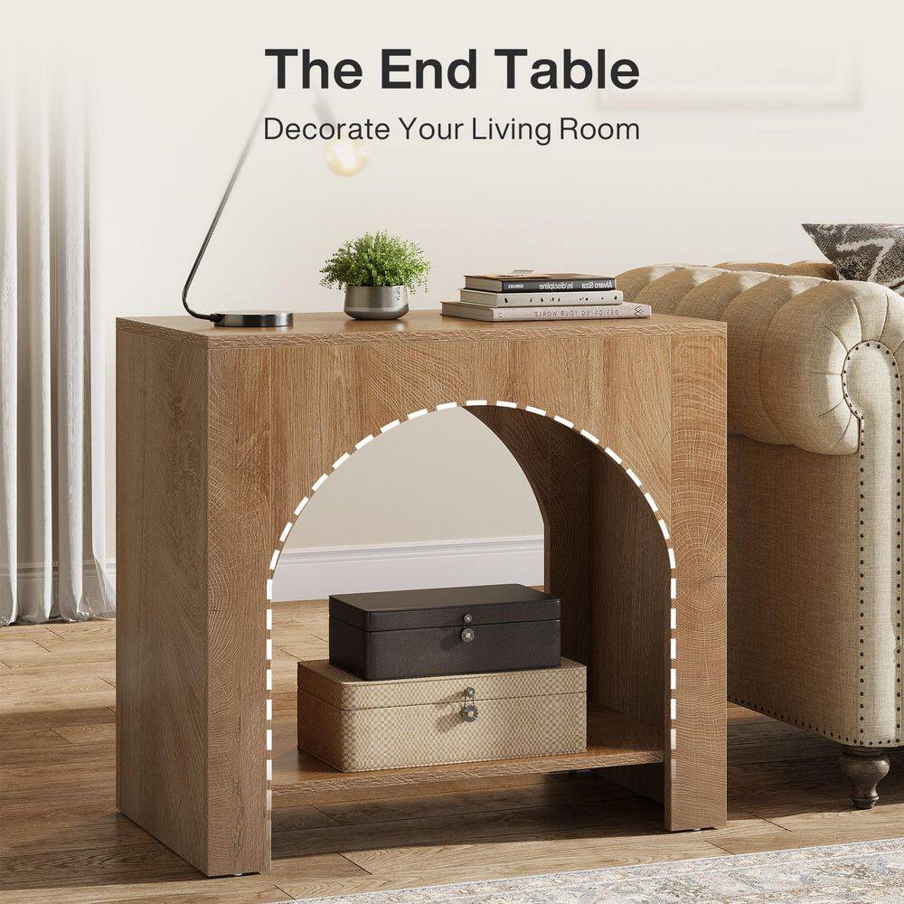 Kerlin 27.56 in. Brown Rectangular Wood End Table with 2 Storage Shelves - thumbnail 3