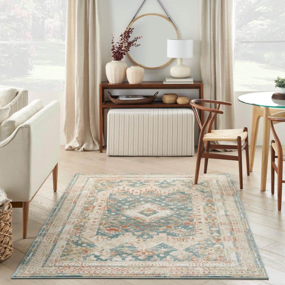 Thalia Green & Ivory Geometric 6' x 9' Easy-Care Area Rug