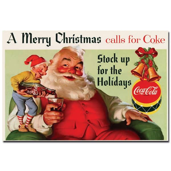Trademark Fine Art 24 in. x 16 in. Coke Santa Merry Christmas with Elves Canvas Art