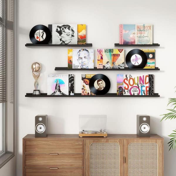 72 in. W x 5 in. D Black Wood Floating Shelves for Wall (Set of 2