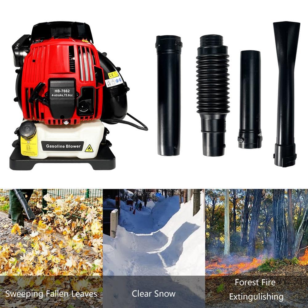 Red and Black 76CC Gas-Powered Backpack Leaf Blower with 4-Cycle Engine