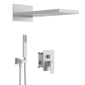 Single Handle Wall Mounted 1-Spray Shower Faucet 1.8 GPM with 22 in. Square Waterfall Shower Head in Brushed Nickel