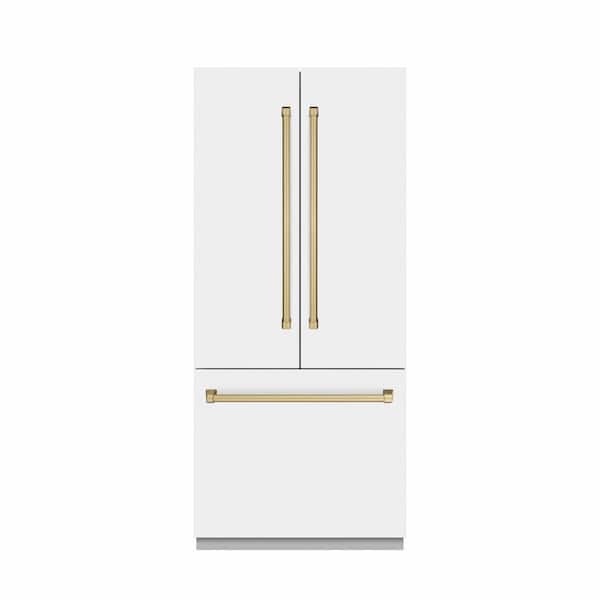 ZLINE Kitchen and Bath 36 in. 19.6 cu. ft. Built-in Bottom Freezer Refrigerator in Matte White with Graphite Gray Interior and Bronze Accents