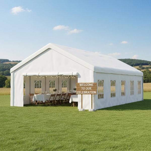 16 x 32 FT Party Tent Heavy Duty Wedding Event Shelters with 3 Storage Bags and Removable Sidewalls