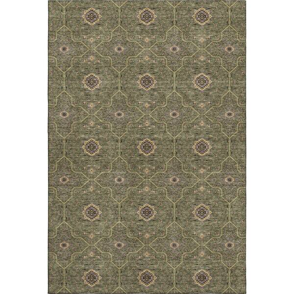 Mayfield Premium Machine Washable Abstract AMF2409 Olive 10 ft. x 14 ft. Area Rug