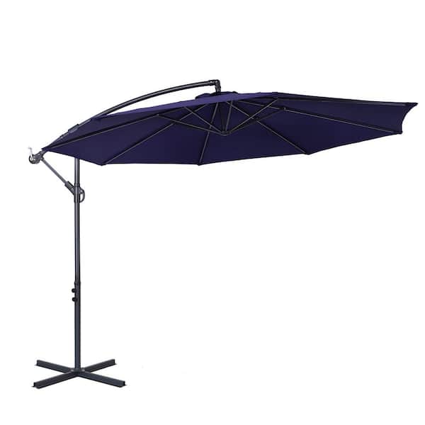 CASAINC 10 ft. Steel Cantilever Offset Patio Umbrella in Navy Blue