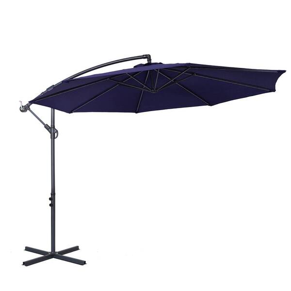 Kadehome 10 ft. Steel Pole Octagon Cantilever Patio Umbrella in Navy Blue with Stand and without Base