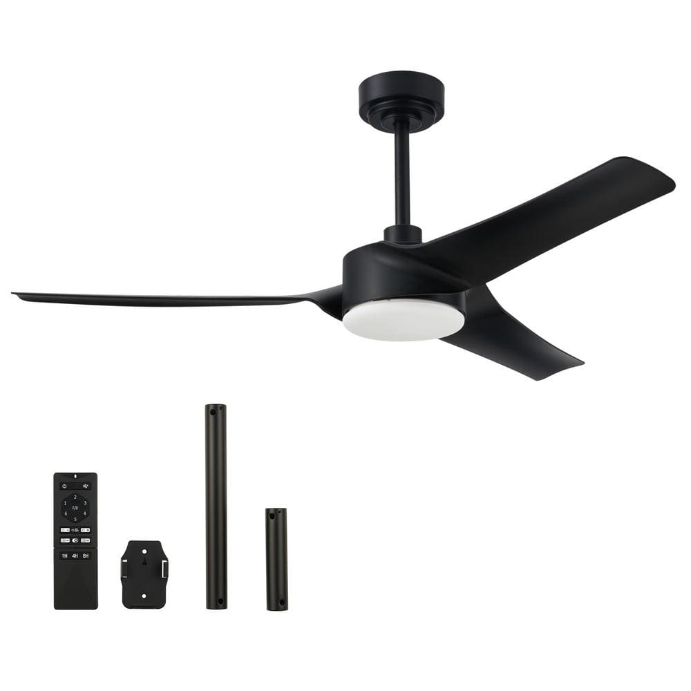 52" Black Matte Smart Ceiling Fan with Dimmable LED Light and Remote