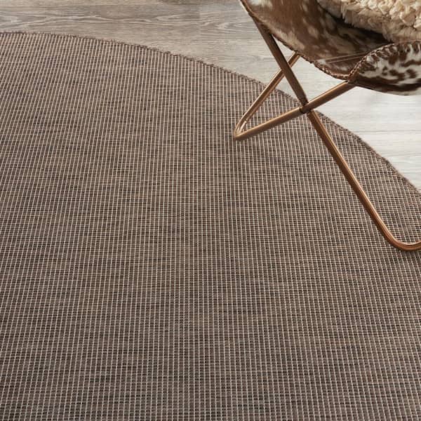 8' Brown Round Power Loom Area Rug