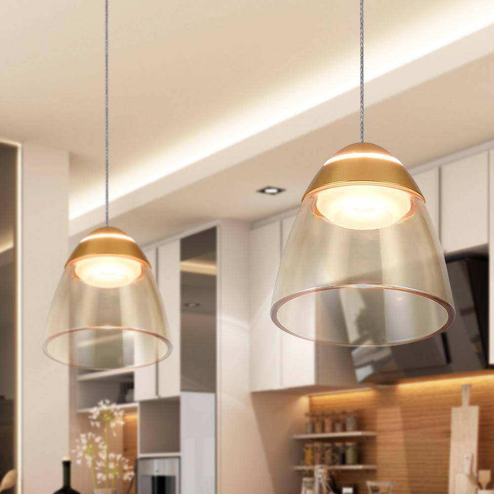 Roma Contemporary Gold LED Pendant Light with Glass Shade