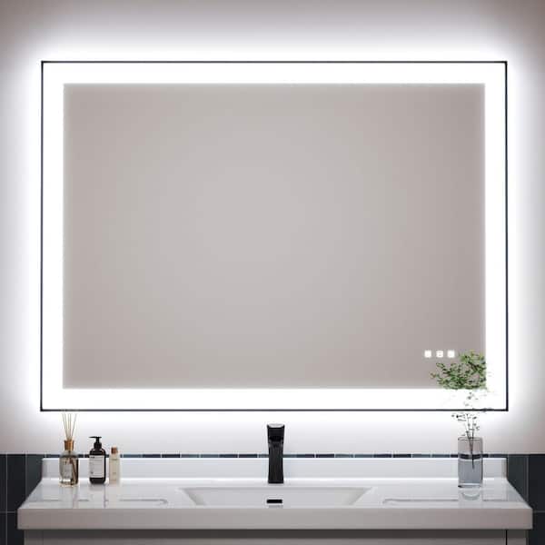 36 in. W x 48 in. H Black Rectangular Framed LED Anti-Fog Wall Bathroom Vanity Mirror with Backlit and Front Light