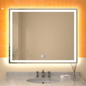 Derrin 40 in. W x 32 in. H Medium Rectangular Frameless Dimmable Anti-Fog LED Wall Bathroom Vanity Mirror in Silver