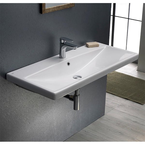 Elite Wall Mounted Bathroom Sink in White