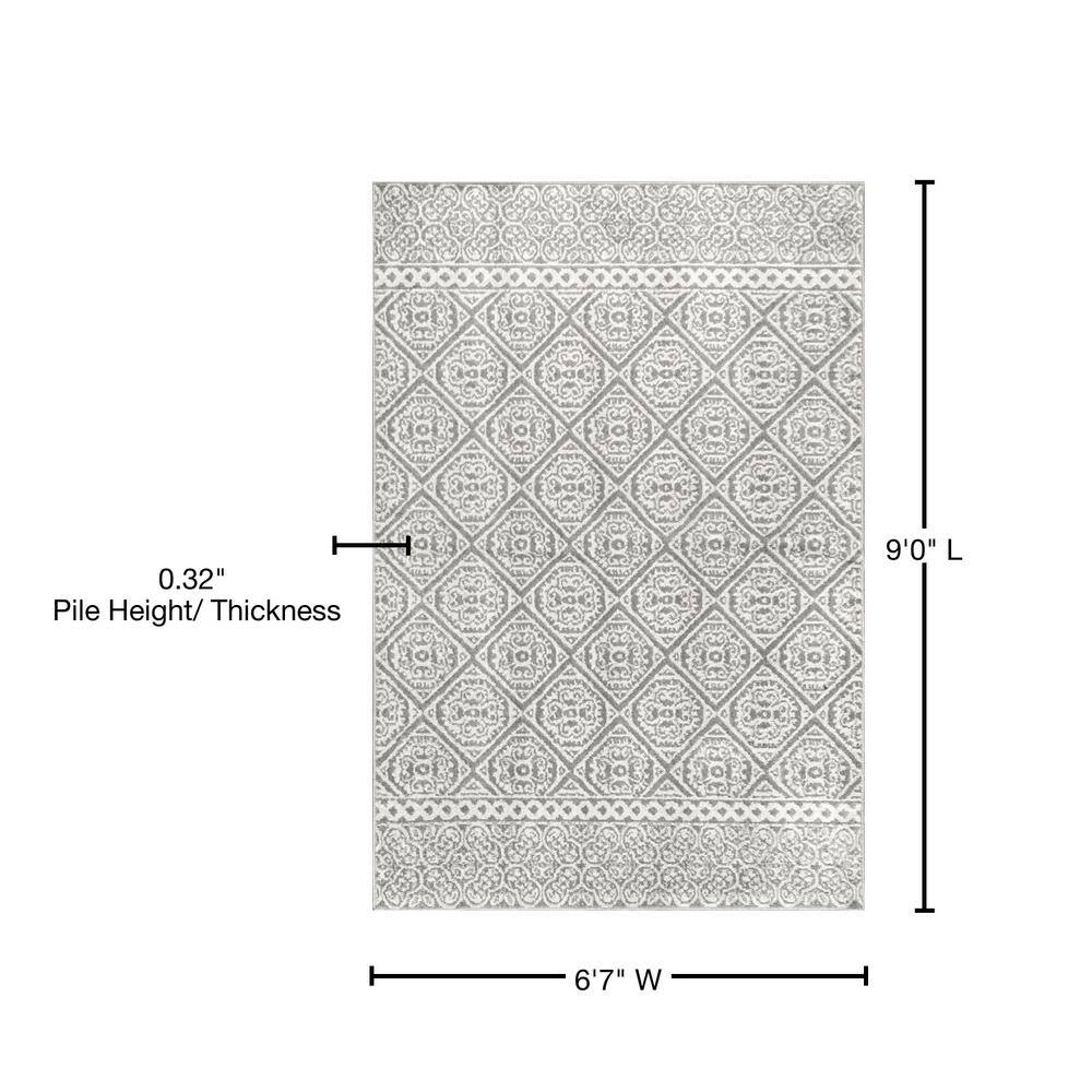 Transitional Floral Jeanette Square Gray 6' 7" x 9' Area Rug
