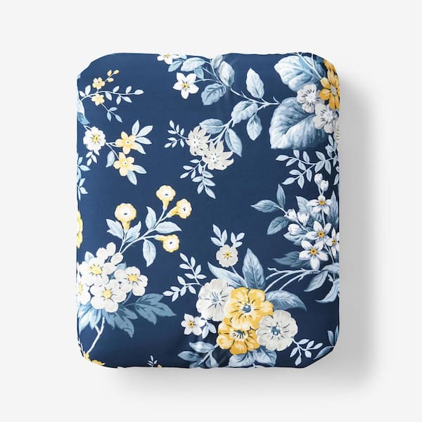 The Company Store Legends Hotel Palmeros Wrinkle-Free Navy Multi Floral Sateen Queen Fitted Sheet