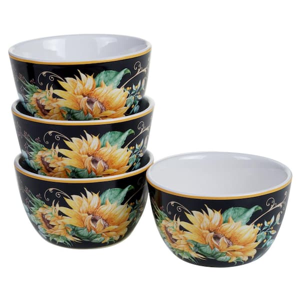 Certified International Sunflower Fields 4-Piece Seasonal Multicolored Earthenware 22 oz. Ice Cream Bowl Set (Service for 4)