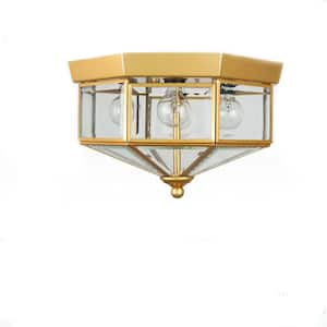 10.25 in. W 4-Light Gold Flush Mount Ceiling Light Fixtures with Clear Glass for Stairway, Closet, Porches, E12, No Bulb