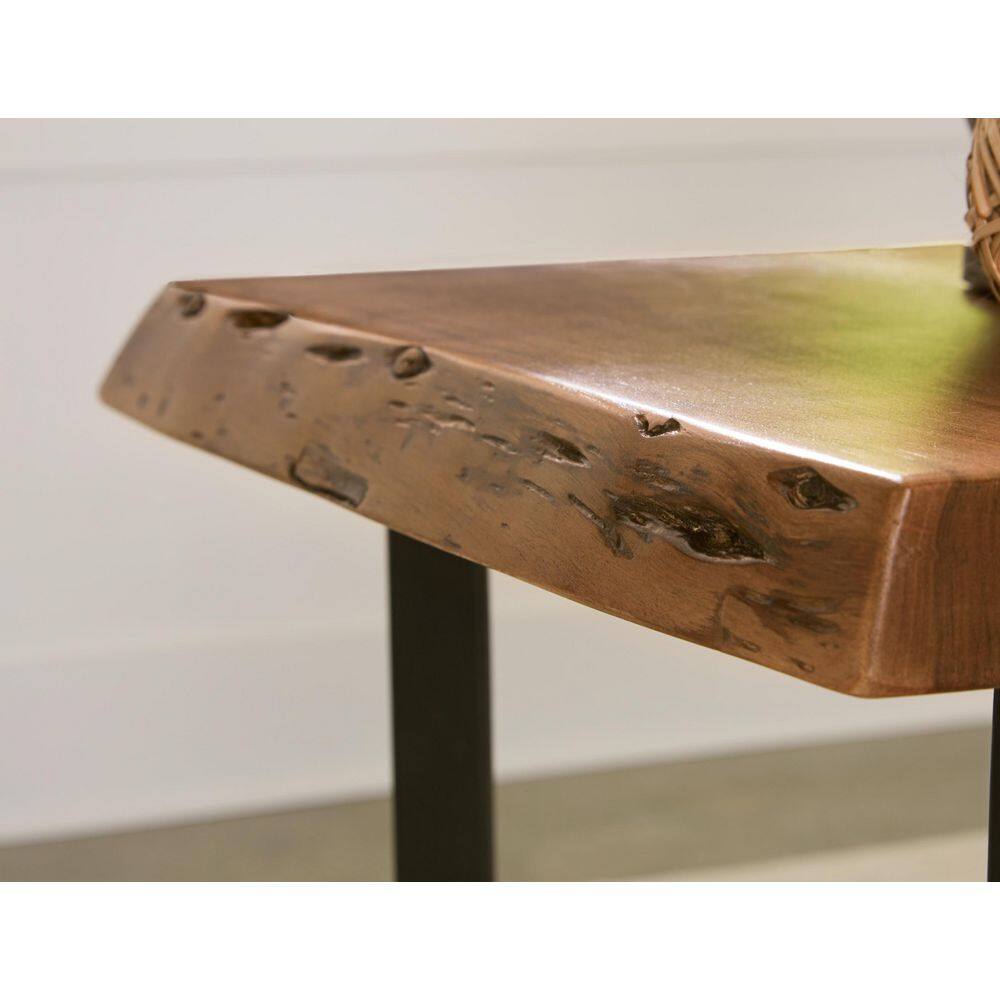 Square Light Brown and Black Wood Metal End Table
