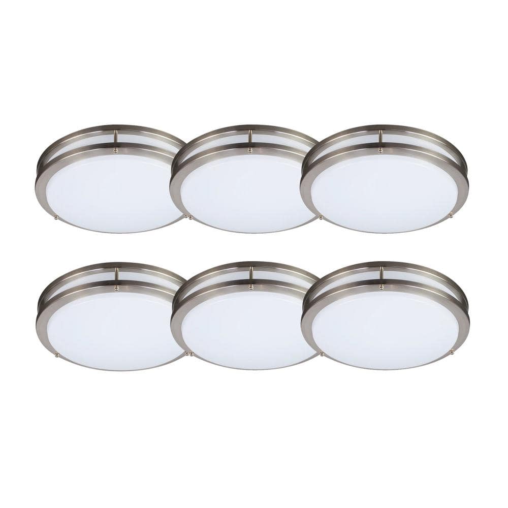 14 in. Brushed Nickel Selectable LED Round Double Ring Flush Mount 3 Color Adjustable Dimmable (6-Pack) price history on PriceWatchPro