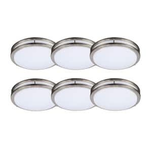 14 in. Brushed Nickel Selectable LED Round Double Ring Flush Mount 3 Color Adjustable Dimmable (6-Pack)