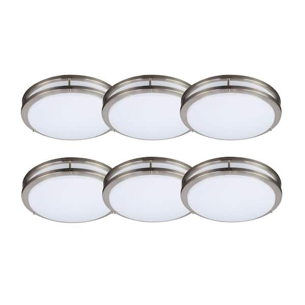 ENERGETIC LIGHTING 14 in. Brushed Nickel Selectable LED Round Double Ring Flush Mount 3 Color Adjustable Dimmable (6-Pack)