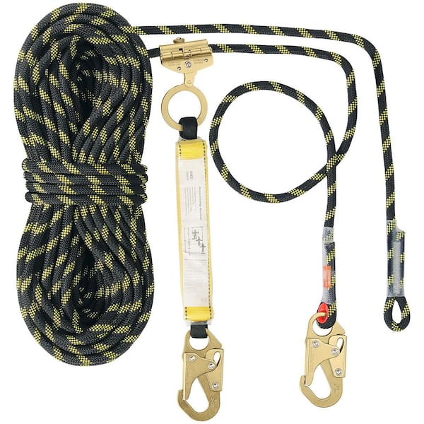 Vertical Lifeline, 150ft. /45. 7m Outdoor Climbing Rope 30KN Breaking Tension, Static Rock Climbing Rope, Black & Yellow