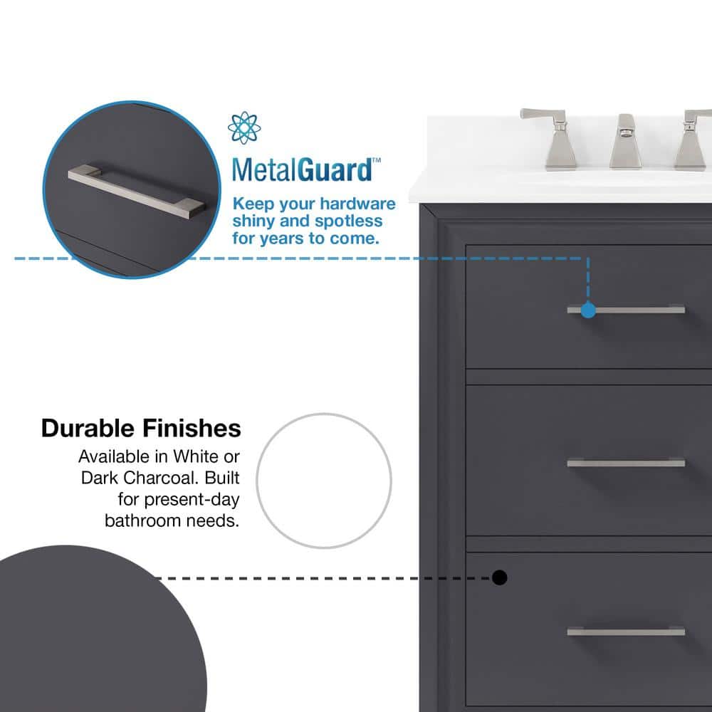 Dark Charcoal 24'' Single Freestanding Bathroom Vanity with Marble Top